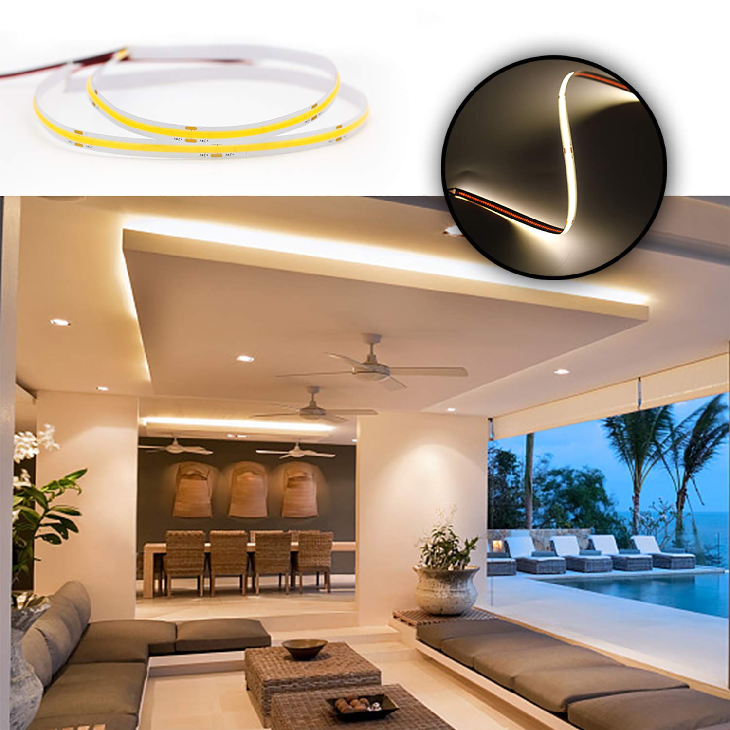 INNOVATE LED Streifen Stripe 24V COB 10W/Meter warmweiß 3000K - 1000lm/M - CRI > 80 - dimmbar Lichtband - Homogenes Licht - Strip - keine Lichtpunkte erkennbar (5 Meter - 5000mm)