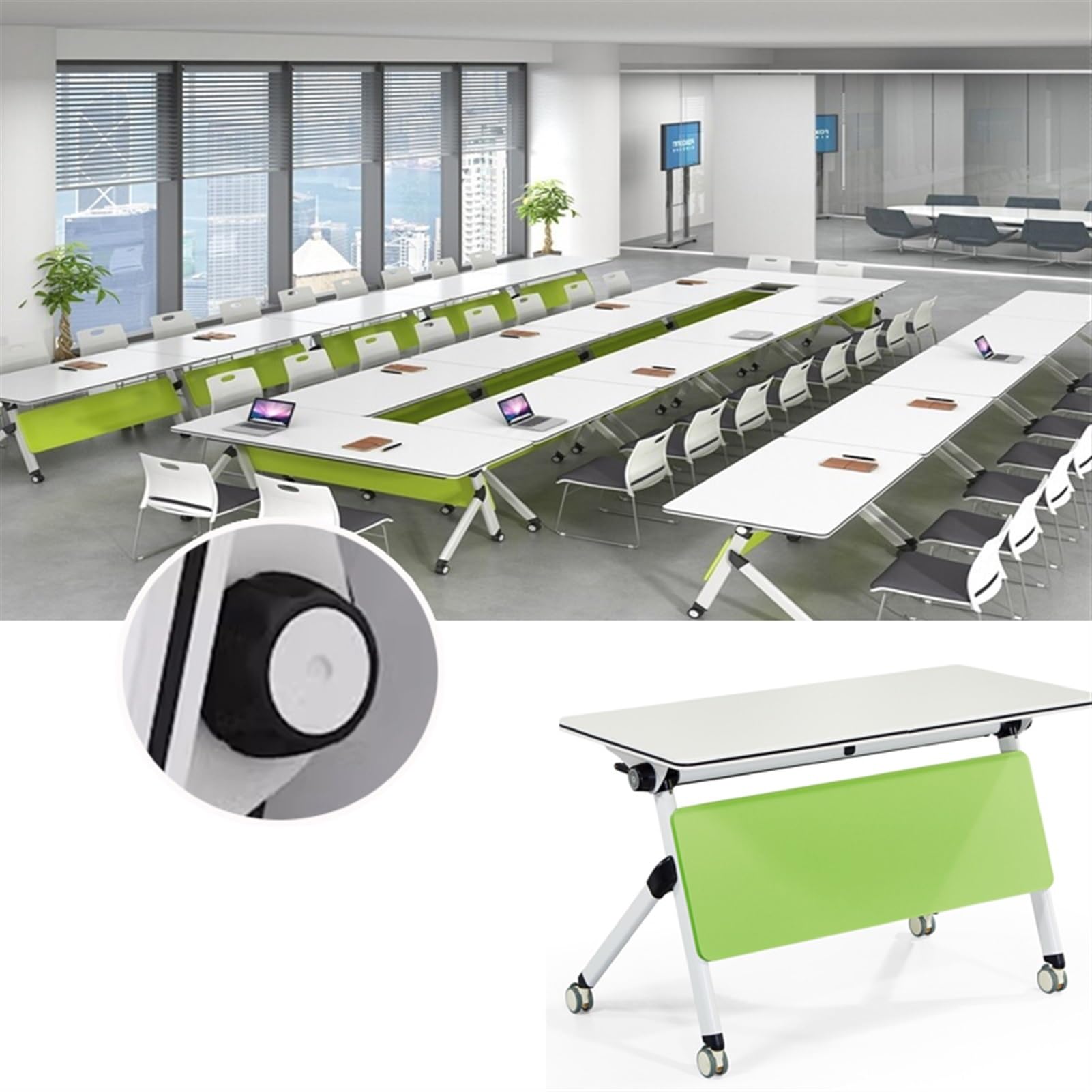 Klappbarer, Modularer Konferenztisch für Büro, Schulungsraum, Frei Kombinierbar, Mobil, Weiß, 160 cm
