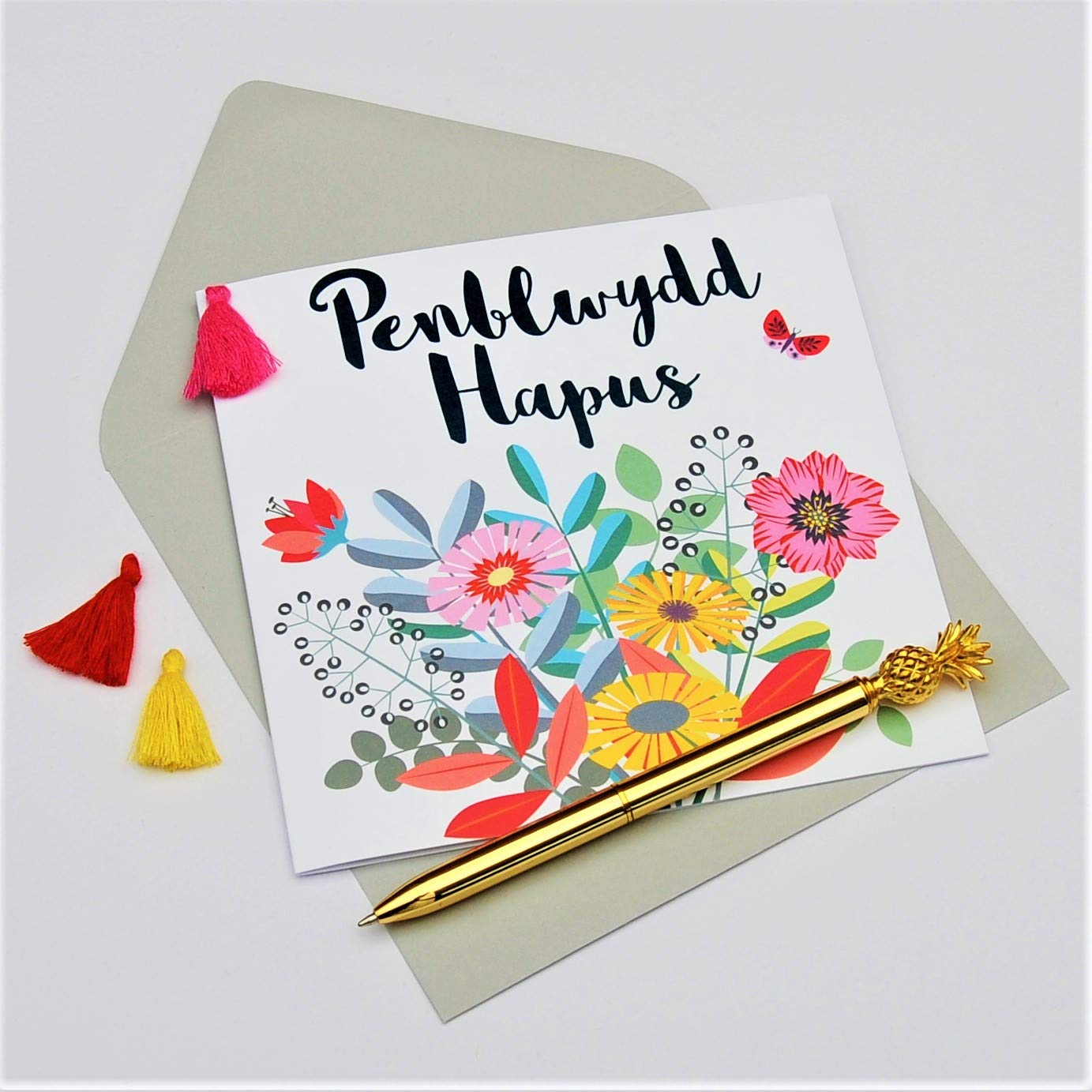 Welsh Birthday Card 'Penblwydd Hapus' Flowers