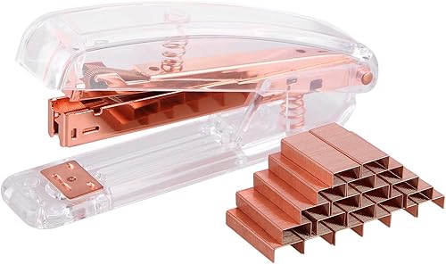 Alsisk Grapadora de escritorio transparente con 1000 grapas oro rosa