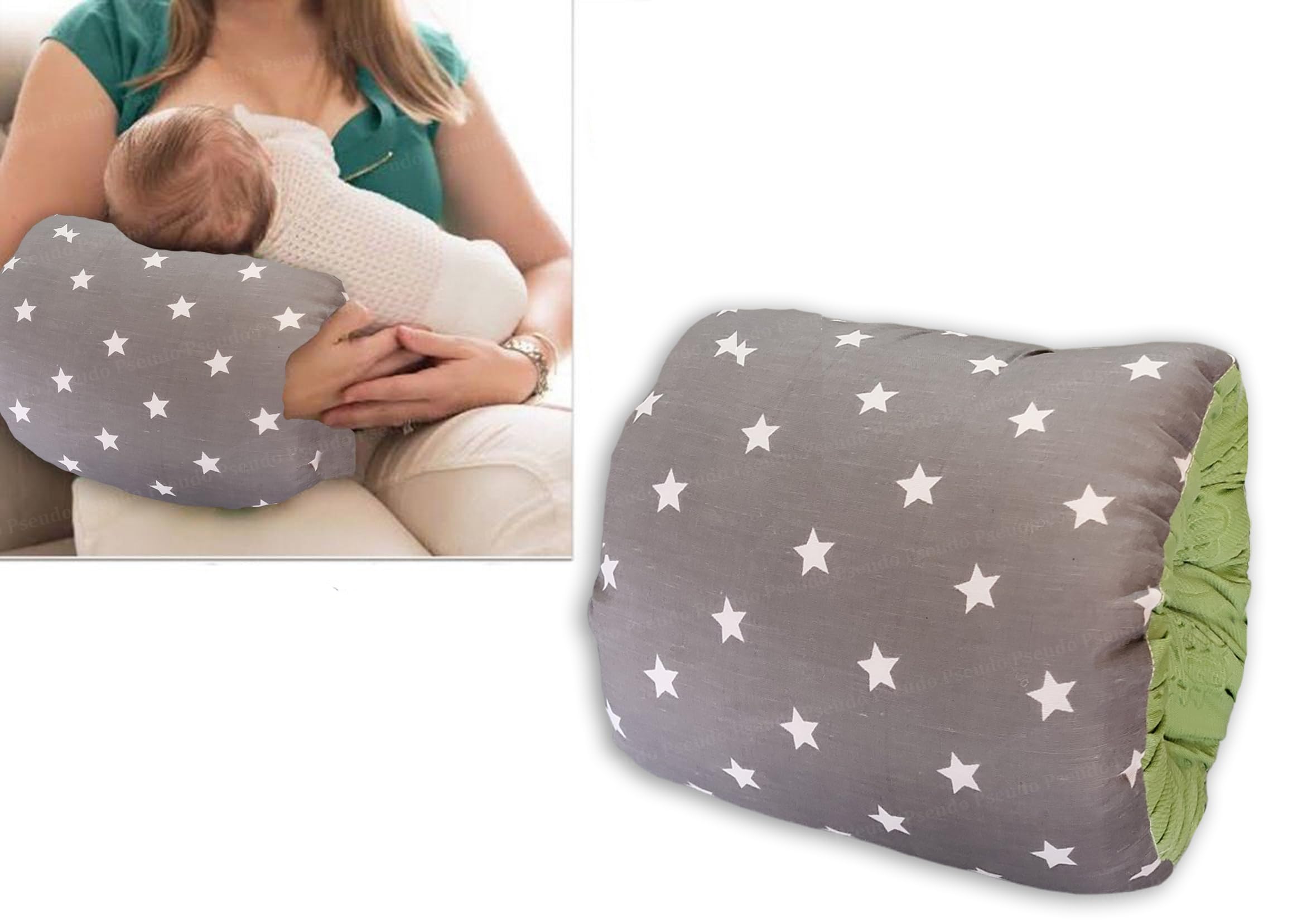 PSEUDO® Cozy Nursing Baby Arm Pillow for Cradle Gift for Novice Mothers: Head Support Pillow Anti-Spitting Breastfeeding and Bottle Feeding Nursing Arm Pillow (Star-Grey)-picture-30