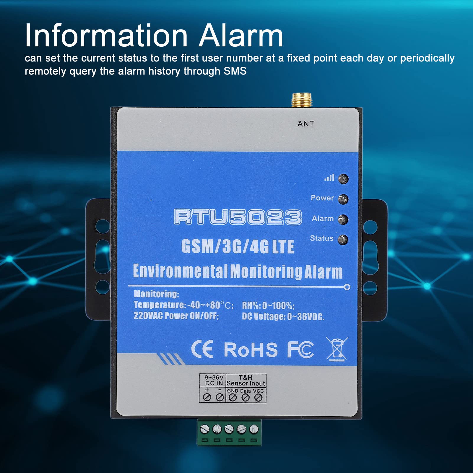 RTU5023 Alarma de Temperatura y Humedad GSM 3G 4G Alerta de SMS Inalámbrica Alarma de Falla de Corte de Energía Monitor Ambiental AC 100‑240V