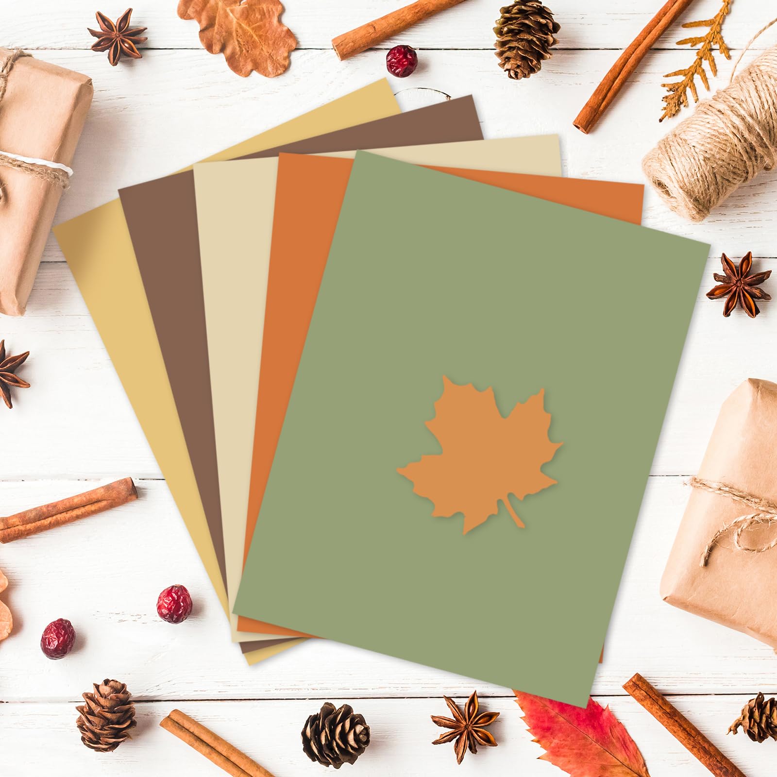 FYSUIMU 60 arkuszy różnych jesiennych kolorów boho papier na karty pomarańczowy zielony brązowy żółty papier do scrapbookingu na jesień Święto Dziękczynienia wydruki DIY artykuły rzemieślnicze, 20 x