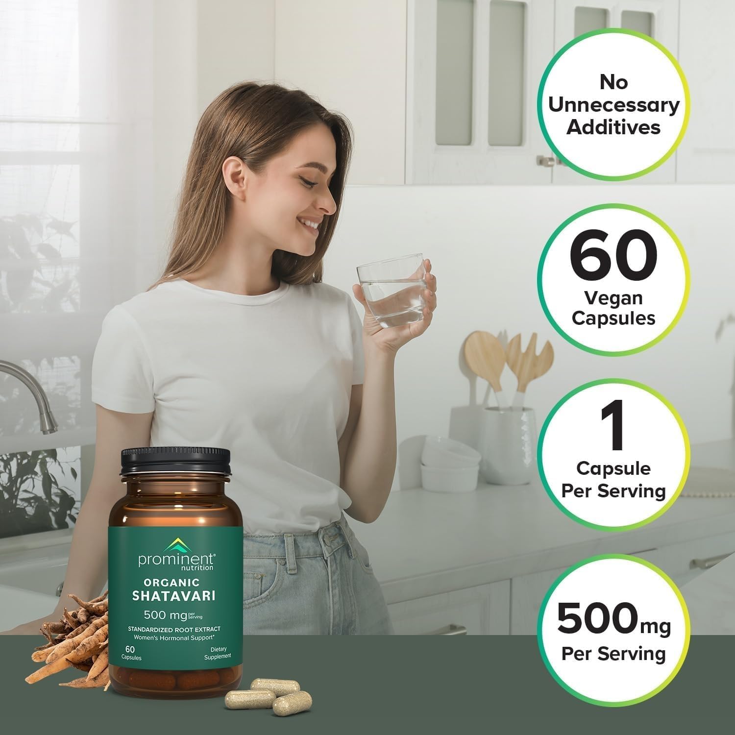 Prominent Nutrition Organic Shatavari Capsules, Hormone Support for Women, 500 mg, 60 Count, Standardized Root Extract Formulated for Women’s Health - 2 Pack