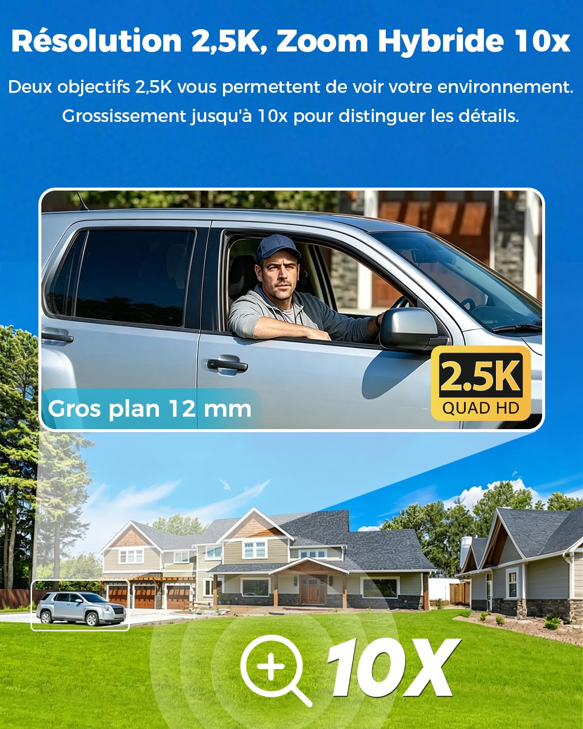 GENBOLT [Zoom Hybride 10X 2.5K Double Objectif POE WiFi Caméra Surveillance | Enregistrement 24/7,Caméra Surveillance IP Dôme PTZ 360°,Suivi Automatique,IP66 IP66 étanche,IK10 Antivandalisme(2.4/5GHz)