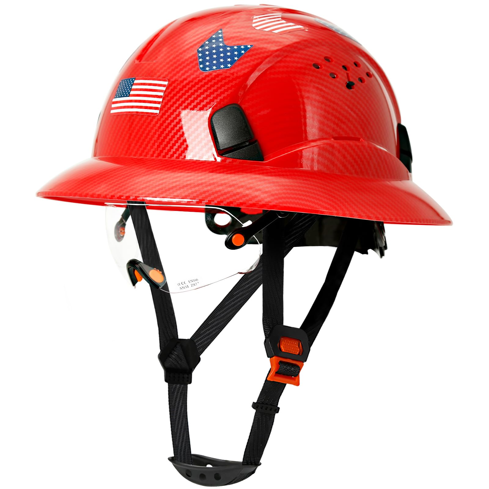 Carbon Fiber Pattern Full Brim Hard Hat with Visor-OSHA Approved Construction Safety Helmet for Men Women,ANSI Z89.1 Vented Reflective Hardhat with Hard Hat Chin Strap,6-Point Suspension