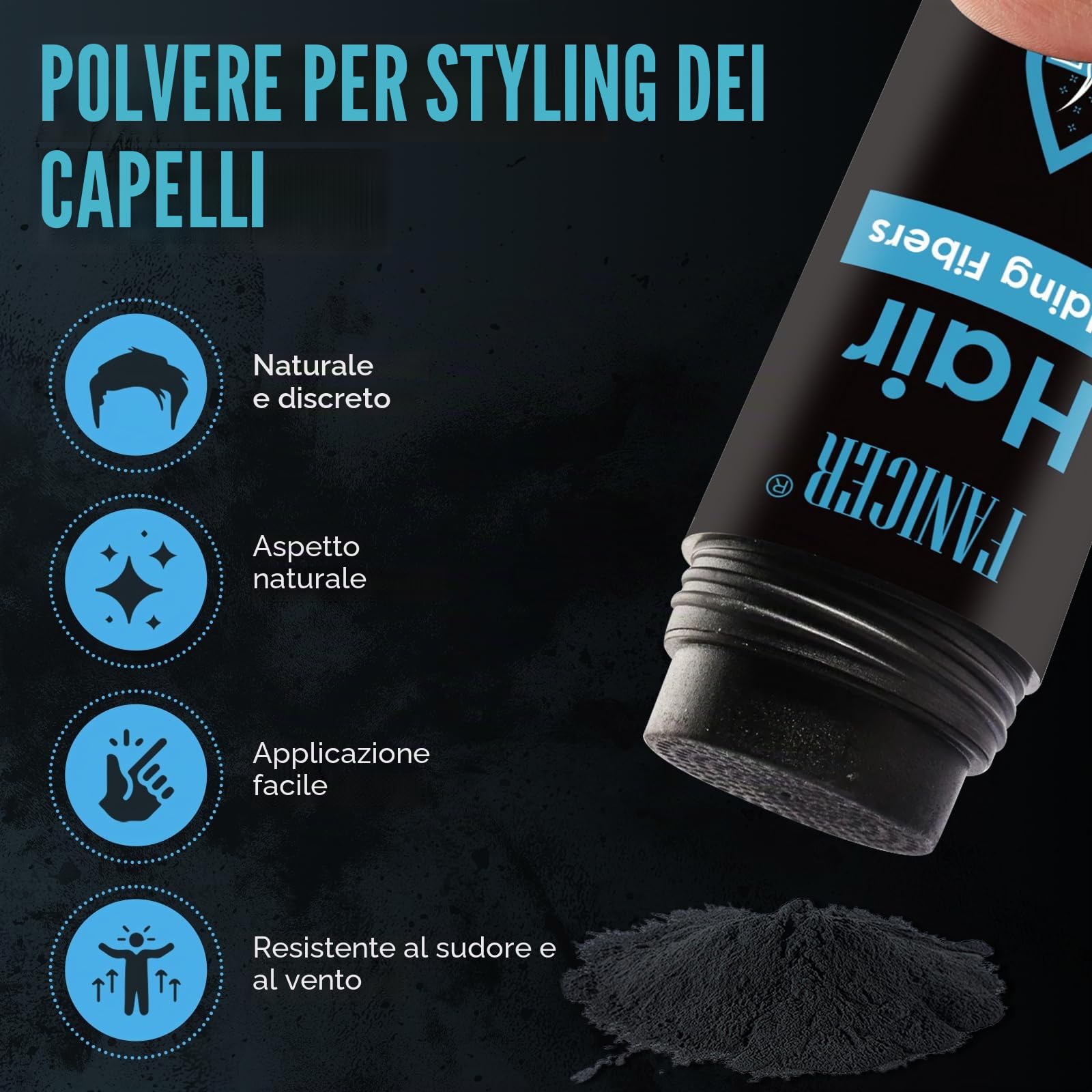 Polvere per Capelli in Fibra di Qualità,Capelli Polvere per Nascondere la Caduta dei Capell,Spessi e Polvere Volumizzante Capelli,Polvere per Capelli Uomo e Donna,Nero