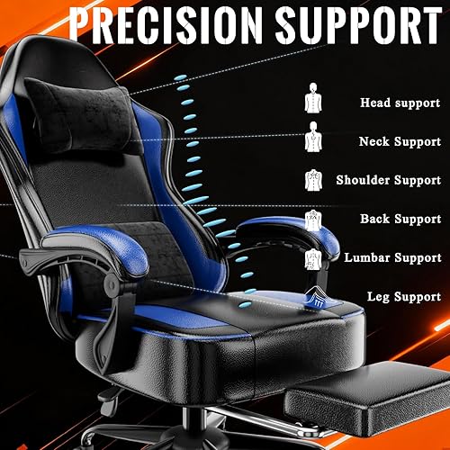 Miniatura 4 de Silla gamer ergonómica con reposapiés, sillas de videojuegos de piel sintética para adultos, silla reclinable de oficina con soporte lumbar, cómoda