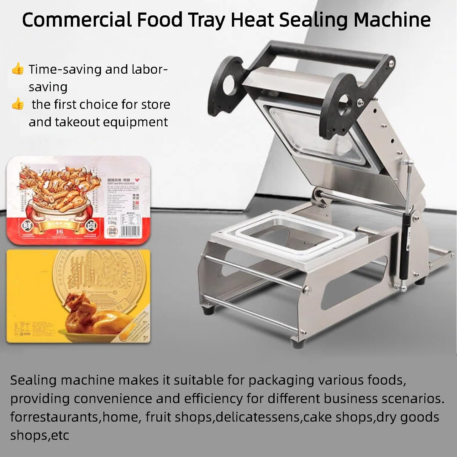 Máquina selladora manual de bandejas de alimentos con control de temperatura, sellador térmico comercial para filetes, verduras, sellado de caja para llevar