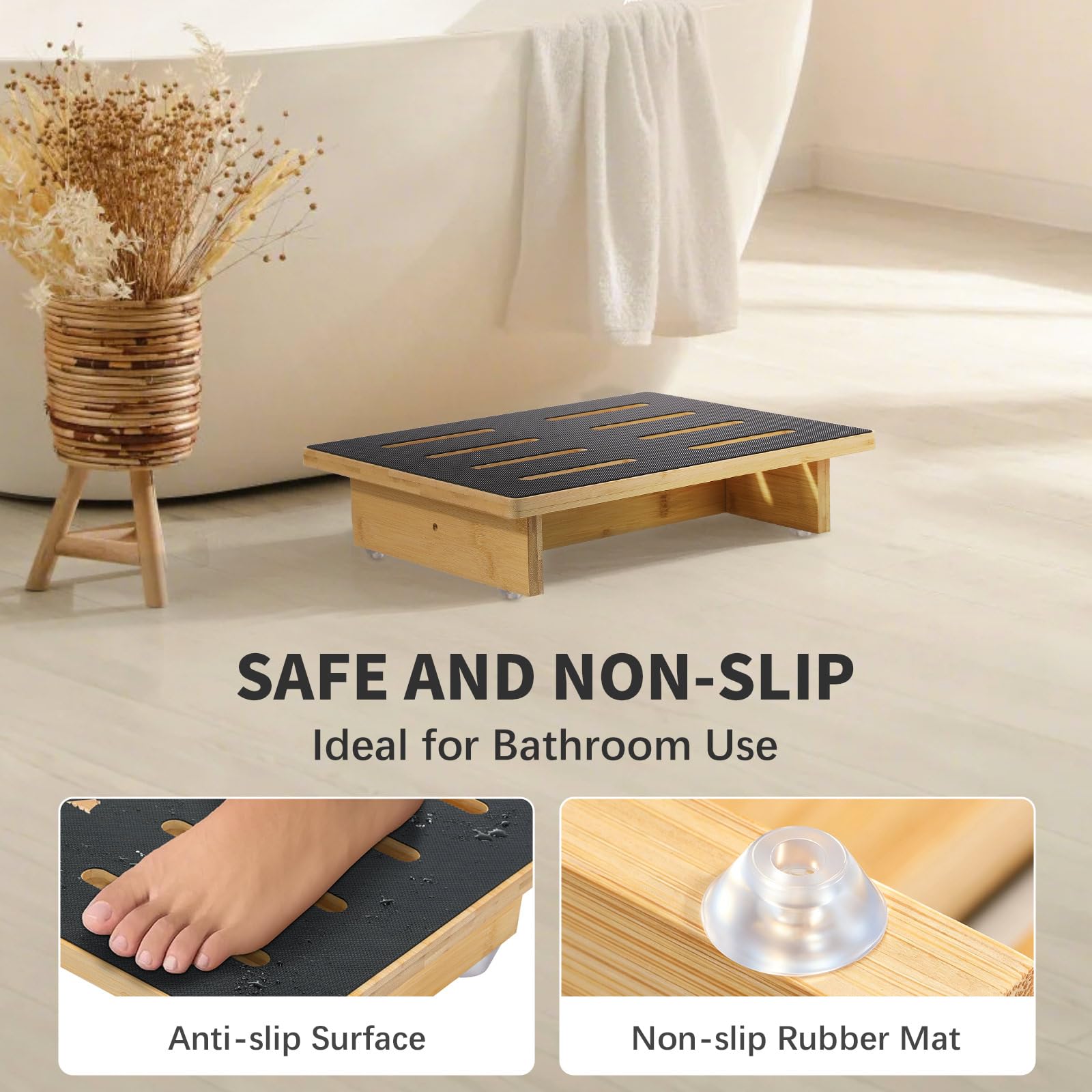 Roylvan Marchepied en Bois pour Adultes et Seniors avec Surface Antidérapante, Marche Simple de 9 cm Supportant 200 kg pour Intérieur/Extérieur, Aide Portable pour Salle de Bain Cuisine Chevet