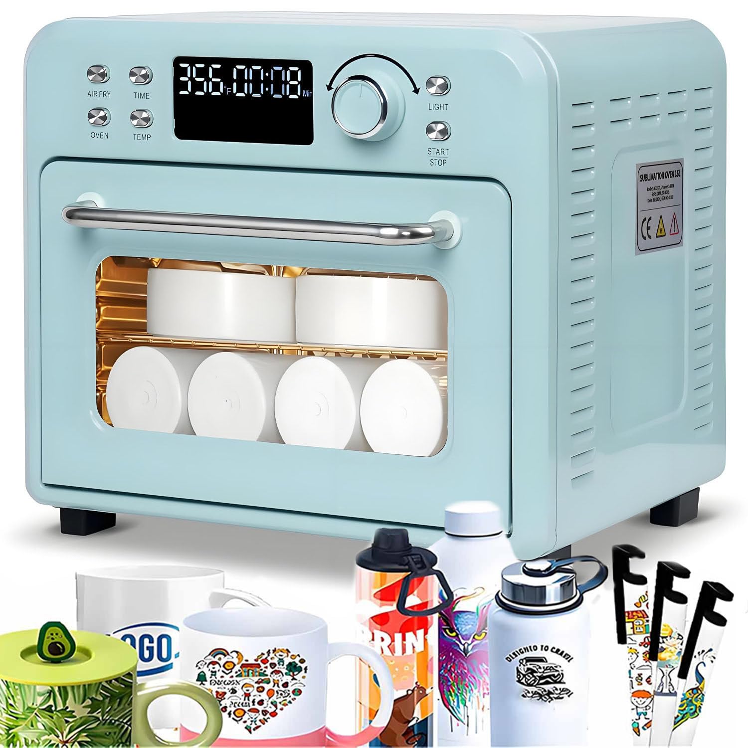 GLBMXDD Digital Sublimation Oven Machine 1400W, with Digital Display Light Blue Convection Oven,Intuitive Operation, for Sublimating Water Bottles, Cups, Mugs 16L