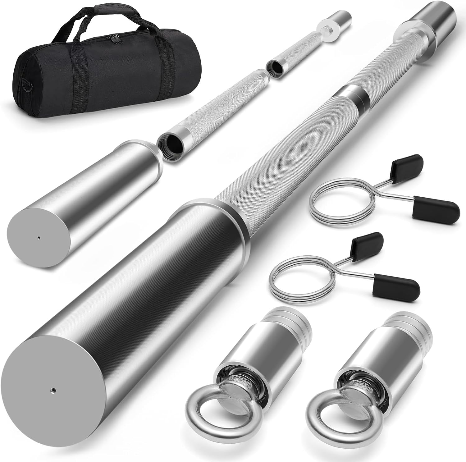 DASKING 4ft/4.9ft Barbell, 2-Inch Olympic Detachable Bar, Portable Strength Training Bar for Weightlifting, Squat, Bench Press, Home Gym, 450LBS, Includes Silent Collars 3.9 Ft