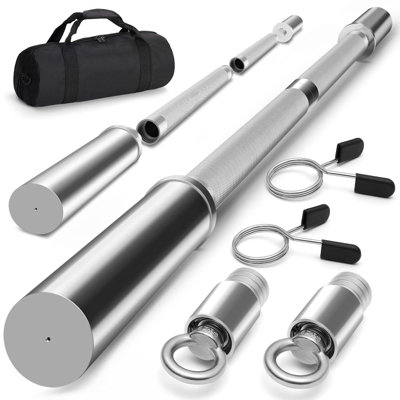 DASKING 4ft/4.9ft Barbell, 2-Inch Olympic Detachable Bar, Portable Strength Training Bar for Weightlifting, Squat, Bench Press, Home Gym, 450LBS,