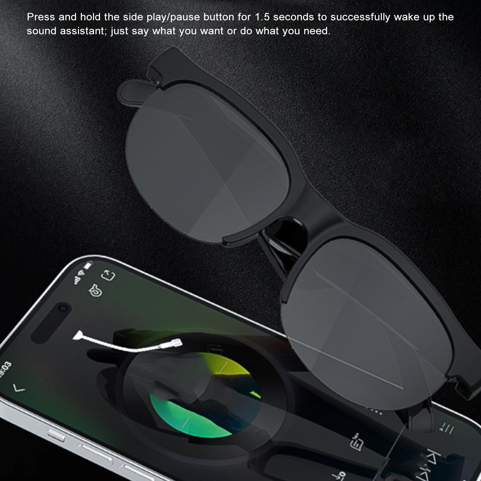 Tłumaczenie AI Inteligentne Okulary dla Mężczyzn i Kobiet - w Czasie Rzeczywistym 115 Języki Tłumacz Okulary Przeciwsłoneczne Bluetooth IP54 Wbudowane w Mikrofon i Głośniki, 7H