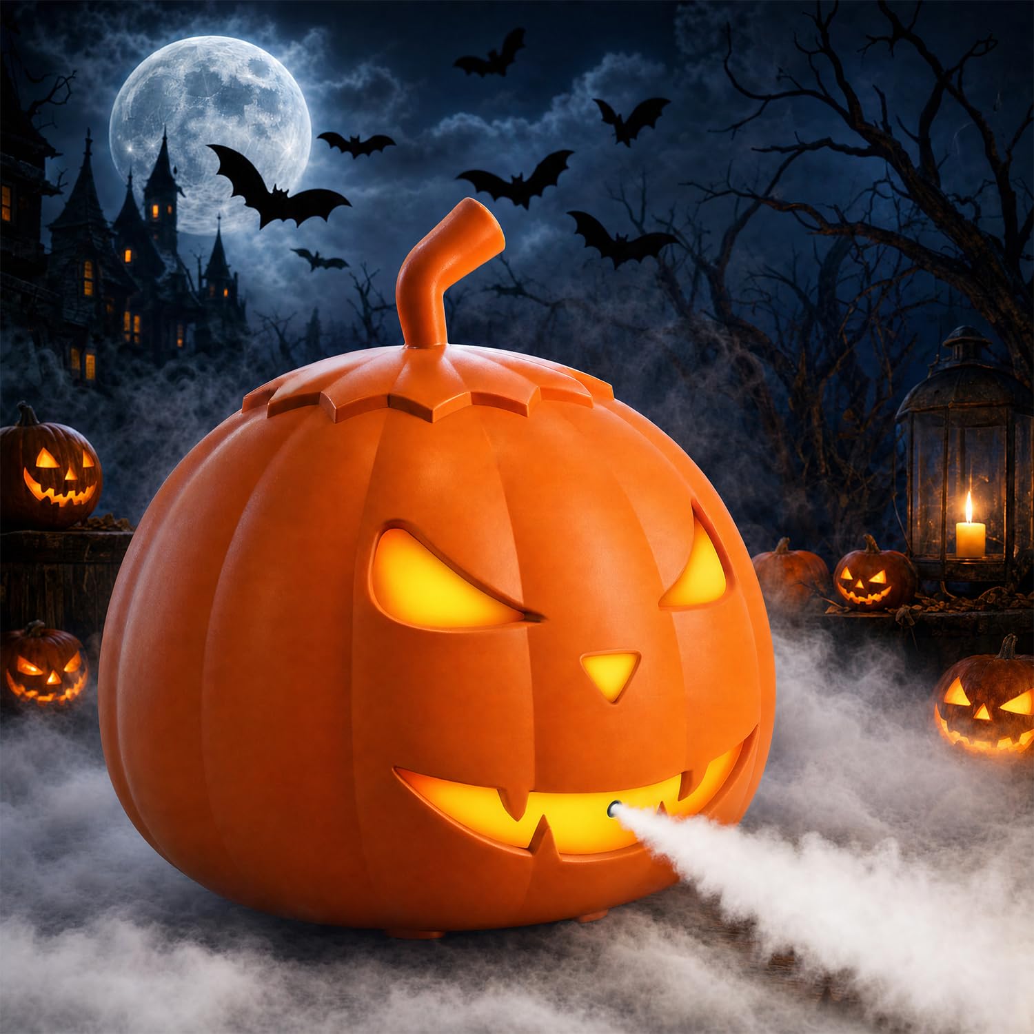 HOPOCO Halloween Pumpkin Fog Machine with 12 LED Colors & 4 Light Modes