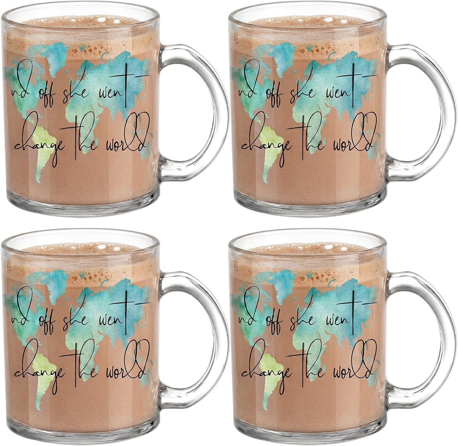 Tioncy 4 Pcs Graduation Gifts 2026 She Went Change The World Coffee Mugs 12 oz World Map Adventure Glass Cups with Handle Motivational Congratulations Gifts for Women Grad Party Decorations