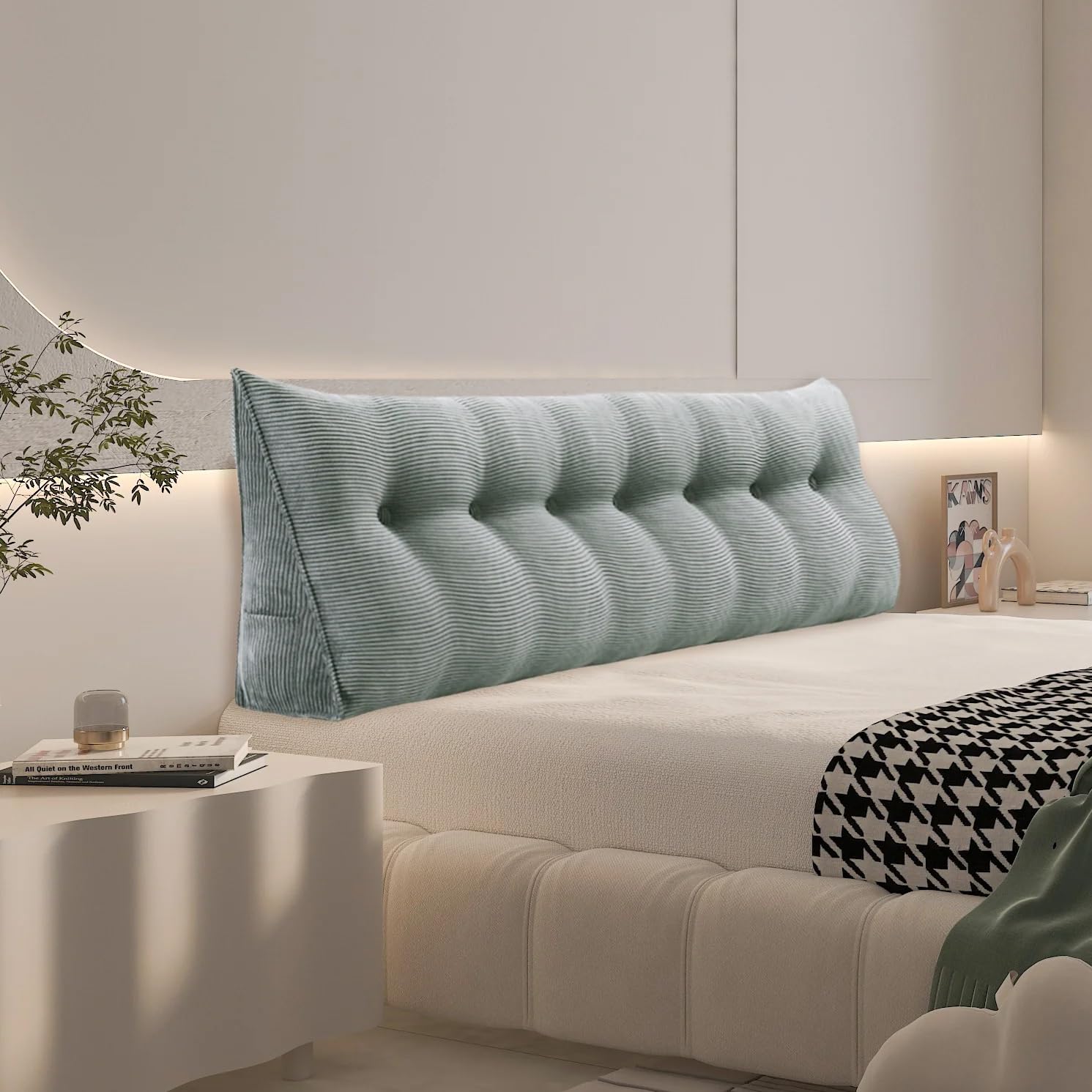 Lesekissen aus Cord für Bett und Sofa, Ergonomisches Rückenkissen, Stützkissen mit Rückenstütze, Grau 140 x 50 x 25 cm