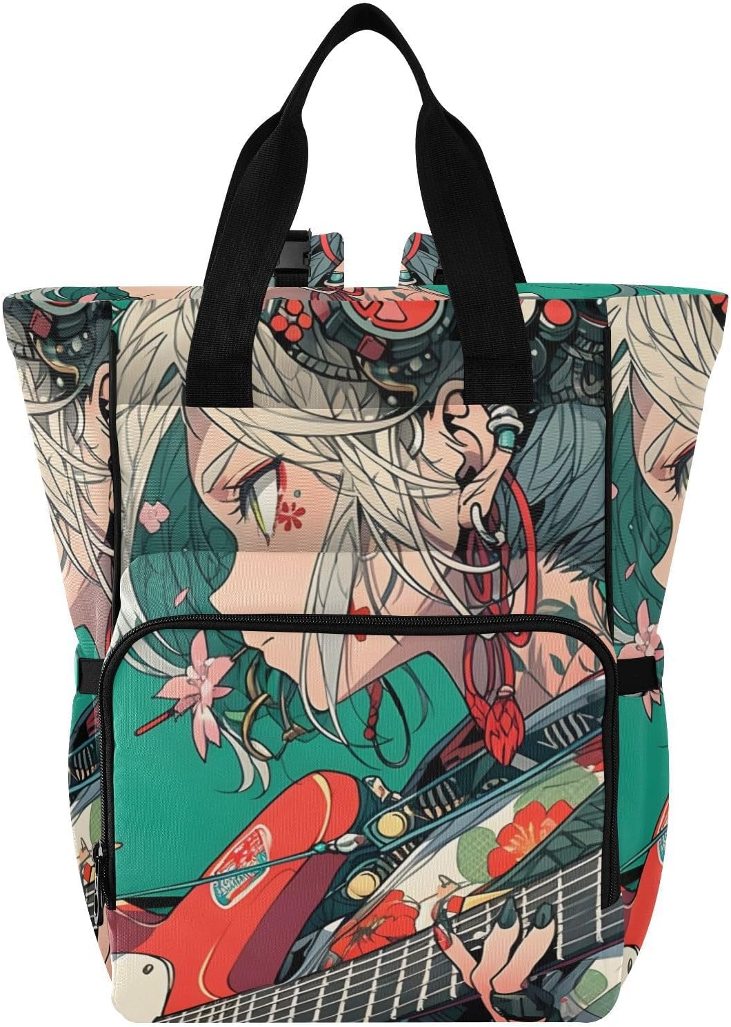 Diaper Backpack Music Samurai Pattern with Insulated Feeding Bottle Compartment, Mommy Nursing Bag Organizer for Travel Daycare with Stroller Straps