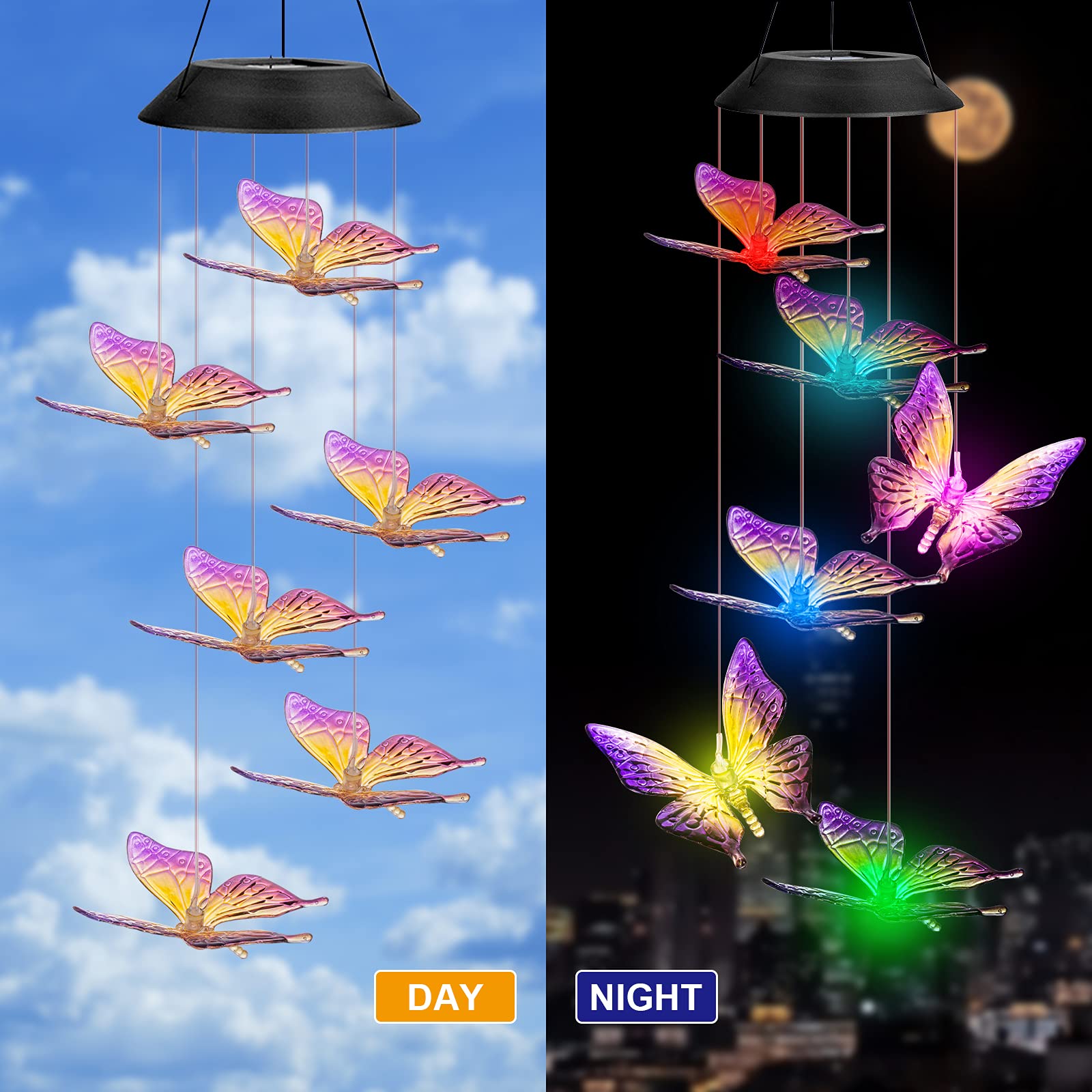 Ninonly Solar Wind Chimes Outdoor LED Butterfly Solar Powered Garden Light Color Changing Waterproof Hanging Light Decorations for Patio Yard Garden Home,Ideal Gift for Mom/Grandma - 5
