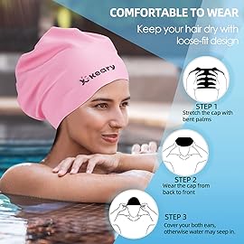Extra Large Swim Cap for Braids and Dreadlocks Afro Hair Weaves Long Hair, Waterproof Silicone Cover Ear Bath Pool Shower Swimming Cap for Women Men Youth Adult Girl to Keep Hair Dry, Pink XXL