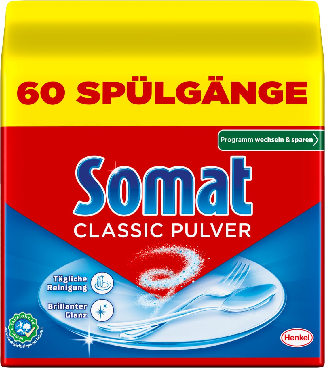 Somat Classic Pulver, Spülmaschinenreiniger für die tägliche Reinigung, entfernt hartnäckigste Flecken bei jeden Spülgang, schonend für die Umwelt, 5x 960g