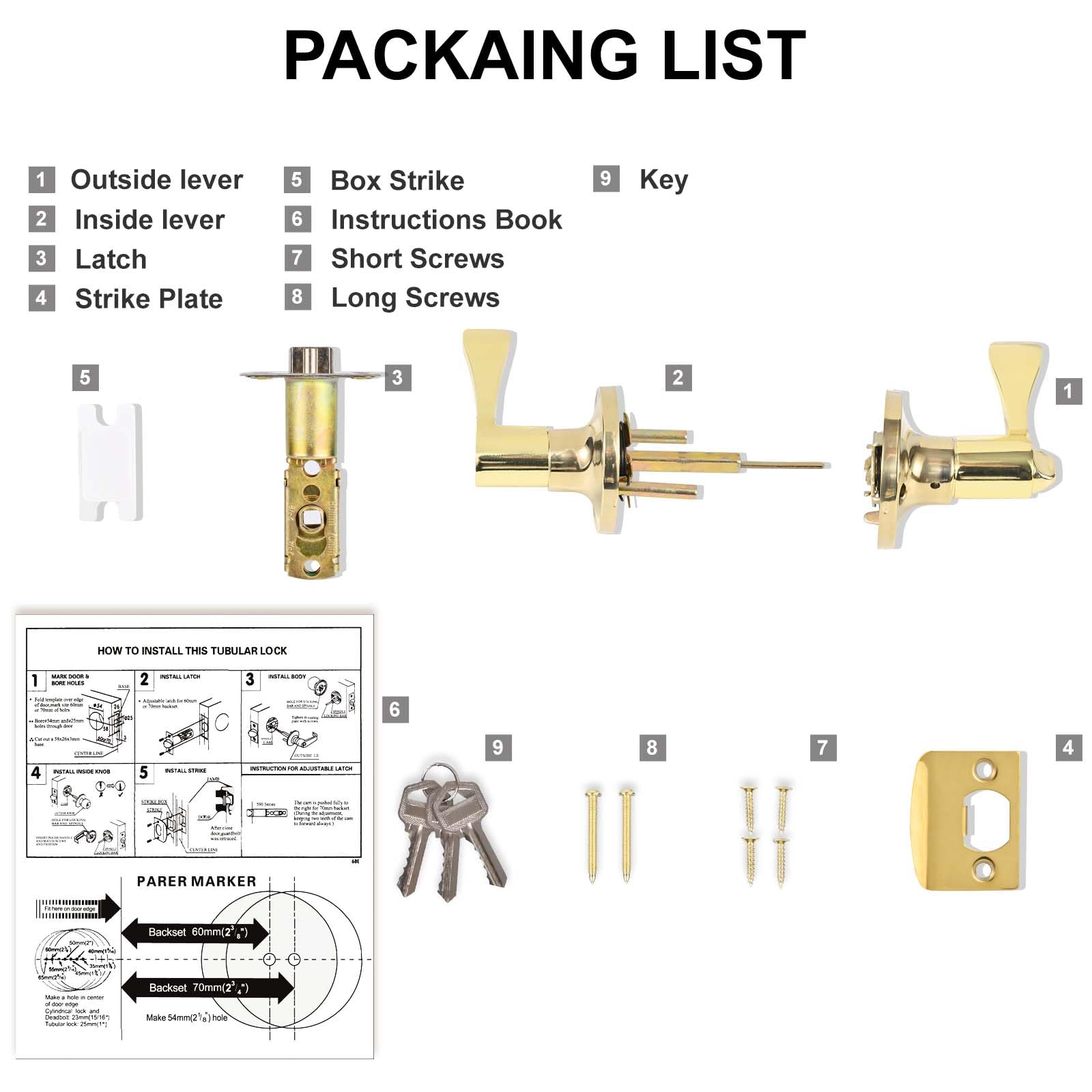 YELANGU 1 Pack Satin Nickel Heavy Type Door Handle Lock, Entrance Doors Handles with Locks and Key - Image 3