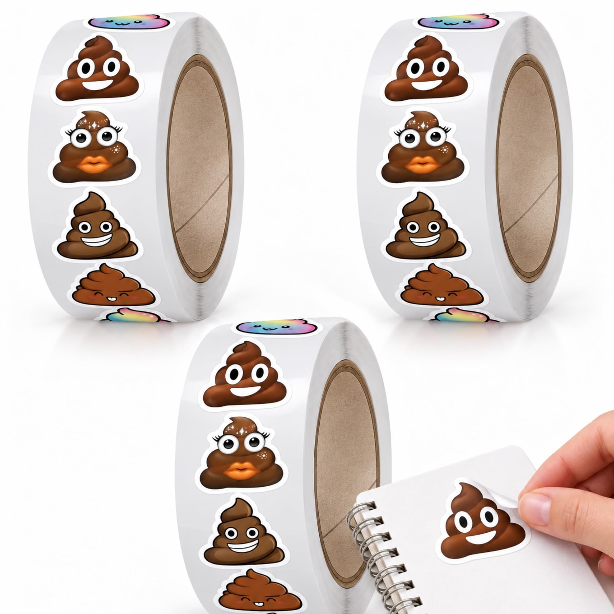Rollo Pegatinas Emojis Cacas para niños, emoji stickers, 3 Unidades - imagen 1
