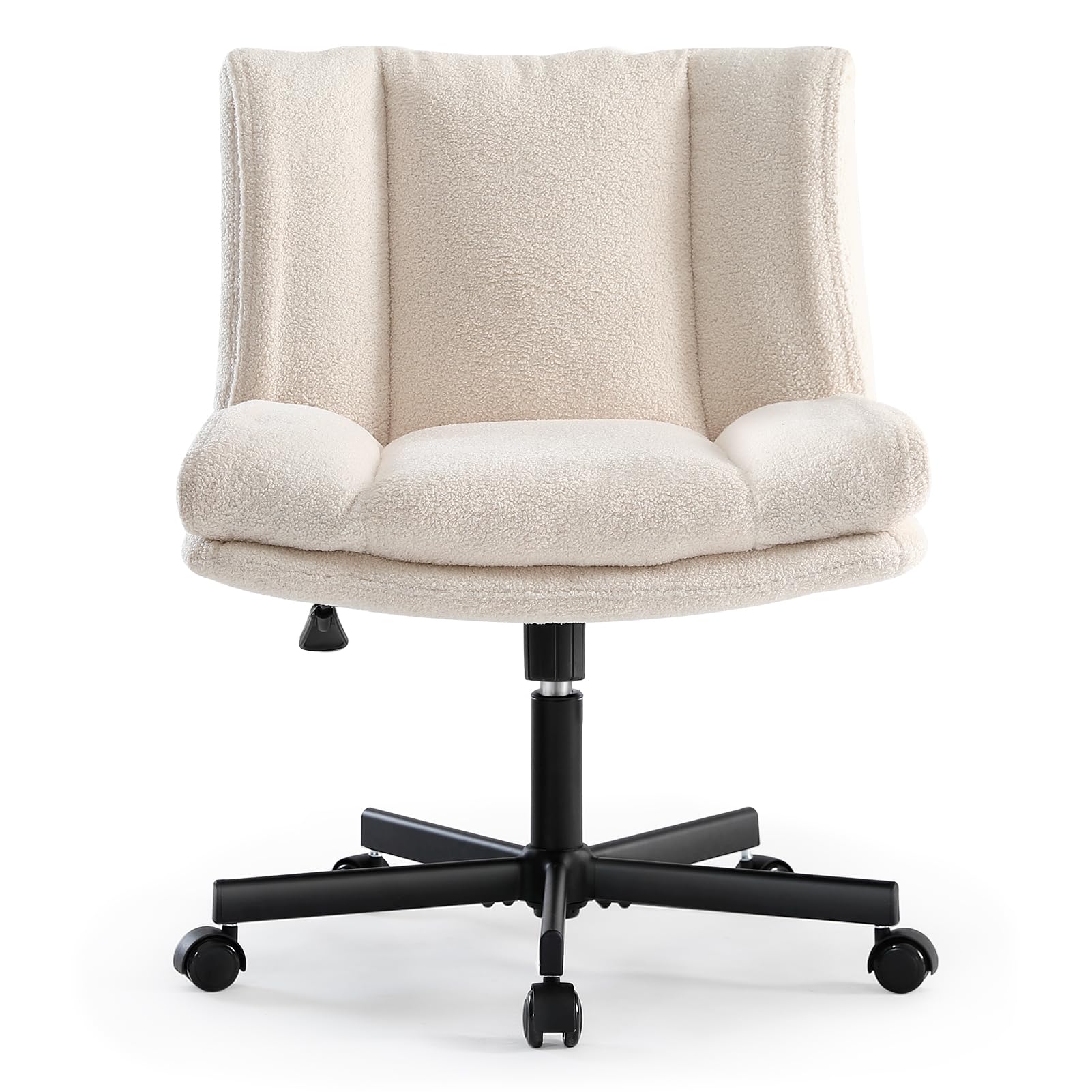 LEAGOO Armless Desk Chair, Office Chair with Wheels, Desk Chair with Furry, Modern Swivel Height Adjustable Office Chair with Wide Seat for Home, Office, Make Up, Bed Room - Cream White