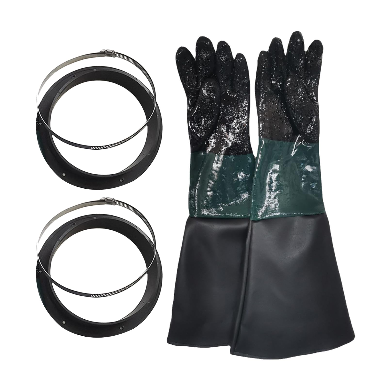 Kalttoy Protective Sandblasting Gloves Long Cotton Lined Work Gloves with Holder Clamp for Sandblast Cabinet Use Arm Protective