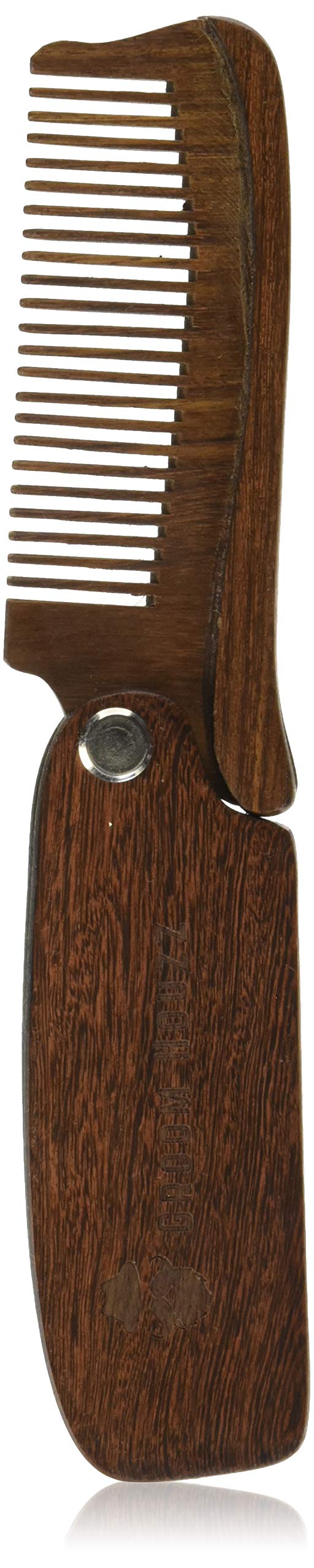 Folding Sandalwood Comb by Groom Houzz - Anti-Static Styling Comb for Men - Perfect Beard Shaper