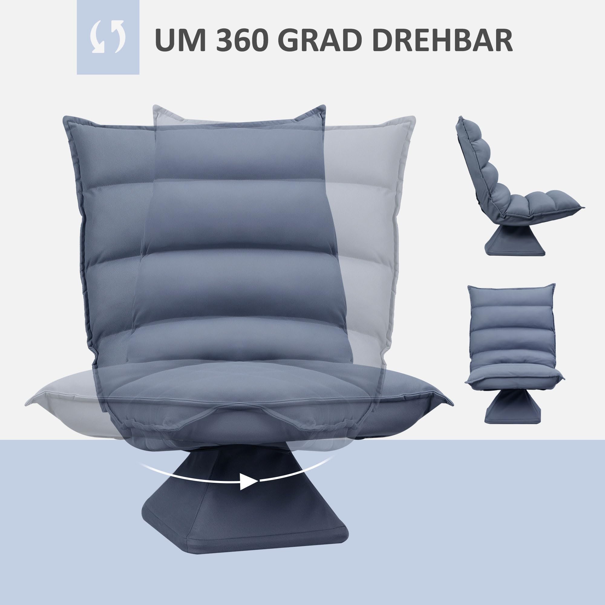HOMCOM Bodenstuhl 360° drehbar Bodensessel mit Verstellbarer Rückenlehne gepolstert Relaxsessel zum Fernsehen, Lesen Lesesessel Meditationsstuhl Lazy Sofa für Meditation Yoga Zuhause Grau