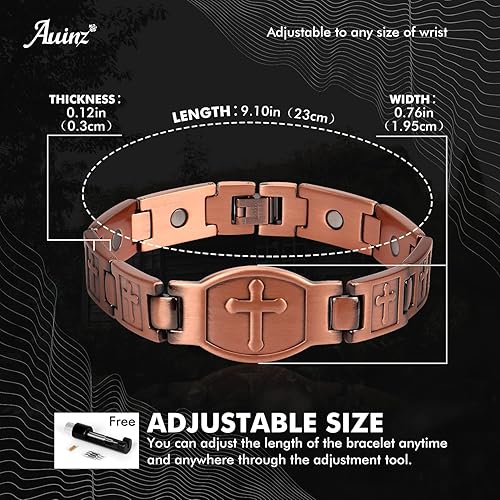 Miniatura 3 de Pulseras cruzadas de cobre puro para hombre de 8.8 pulgadas ajustables con imanes de 3000 Gauss, alivio del dolor para artritis y migrañas del túnel