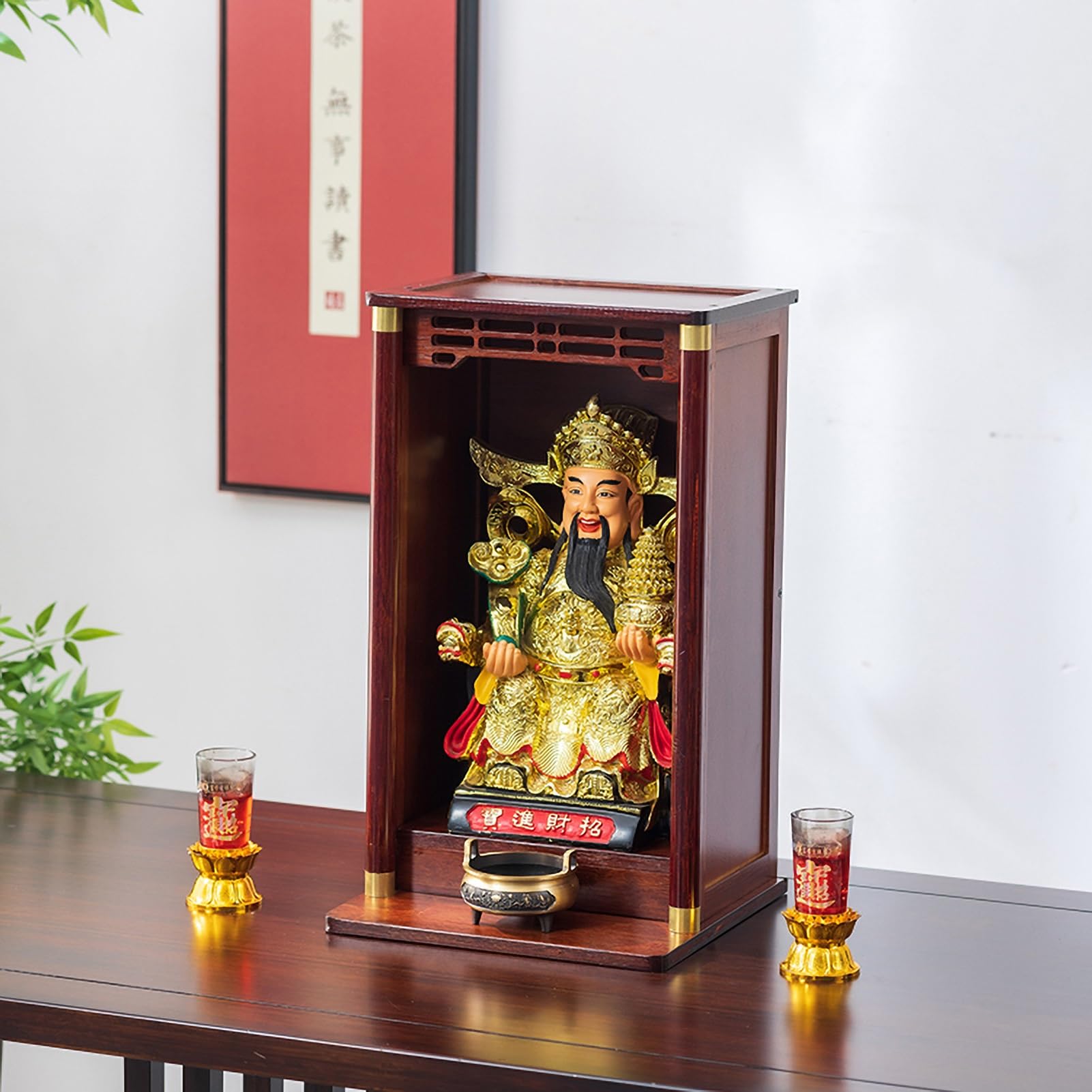Estante De Altar Pared O De Sobremesa - Altar De Meditación Soporte Oración De Bambú Artesanal para Estatua Buda, Quemador Incienso Y Decoración Espiritual(35CM/13.77")