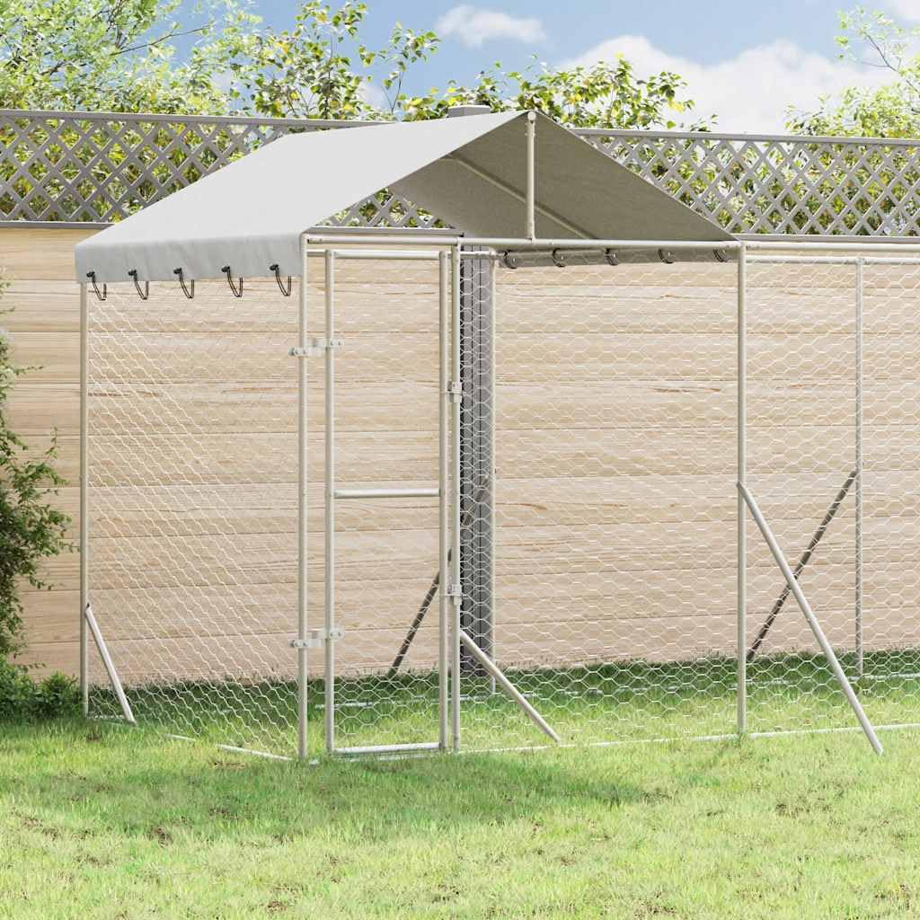 Perrera para perros al aire libre con techo de acero galvanizado, 6 x 2 x 2,5 m, resistente a la intemperie, con puerta con cerradura, ideal como cercado al aire libre, caño, recinto para