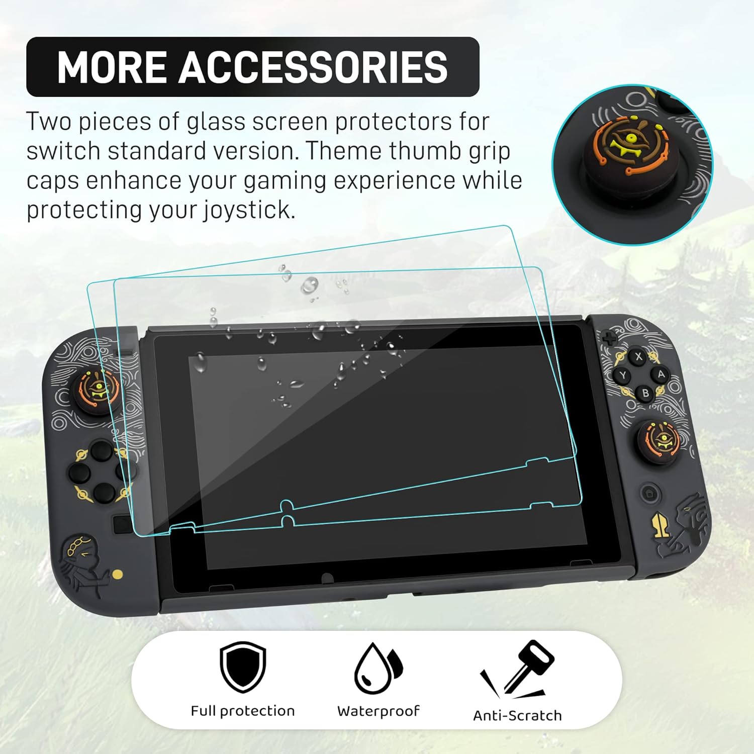 GLDRAM Black Protective Case Compatible with Nintendo Switch Console & Grip Controller, Accessories Kit with Hard Shell Switch Skin Cover, 2 Screen Protector & 2 Thumb Grips for The Legend of Zelda - Image 5