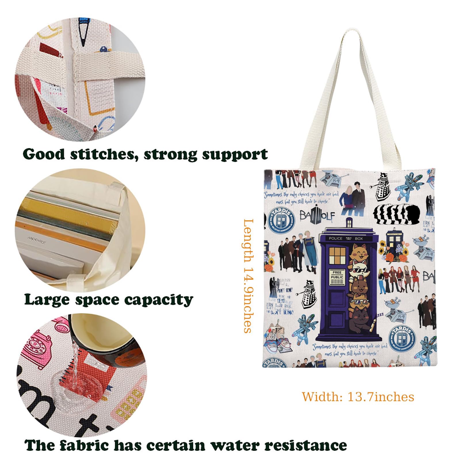 Dr Who TV Series Merchandise Cat Tote Bag for David Tennant Fans Gift, Box Cat Tote, L - Image 2