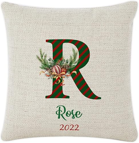Farmhouse Cotton Linen Cushion Cover Case for Living Room Bedroom Decor Personalized Name Custom Initial Letter R Decorative Pillow Case with Zipper