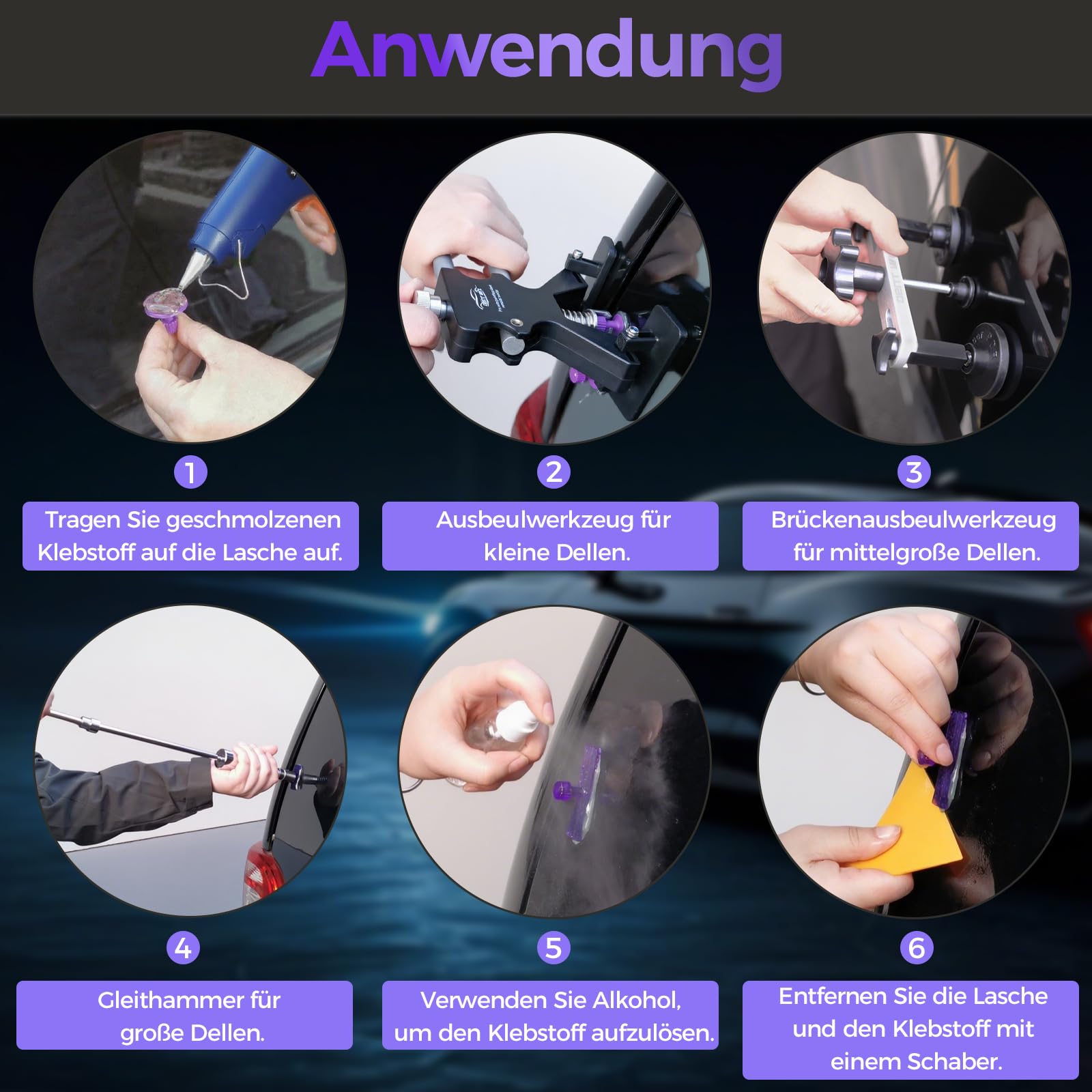 Dent Repair Kit di riparazione per ammaccature auto, set di attrezzi PDR con martello di scarico, sollevatore di ammaccature, estrattore ponti, pistola per colla a caldo e cuscinetti adesivi