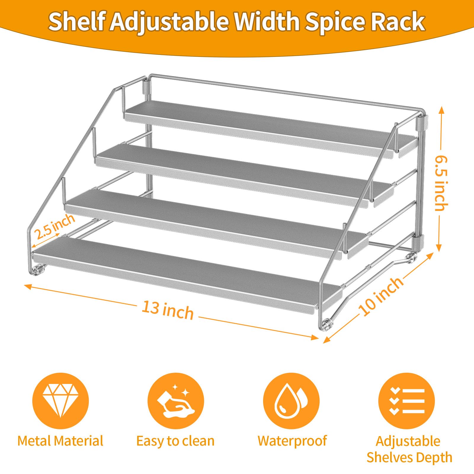 Especiero De 4 Niveles Para El Interior Del Armario, Especieros Para Cocina, Profundidad Ajustable Estante Cocina Para Mostrador, Armario, Despensa Gris (Pack de 2)