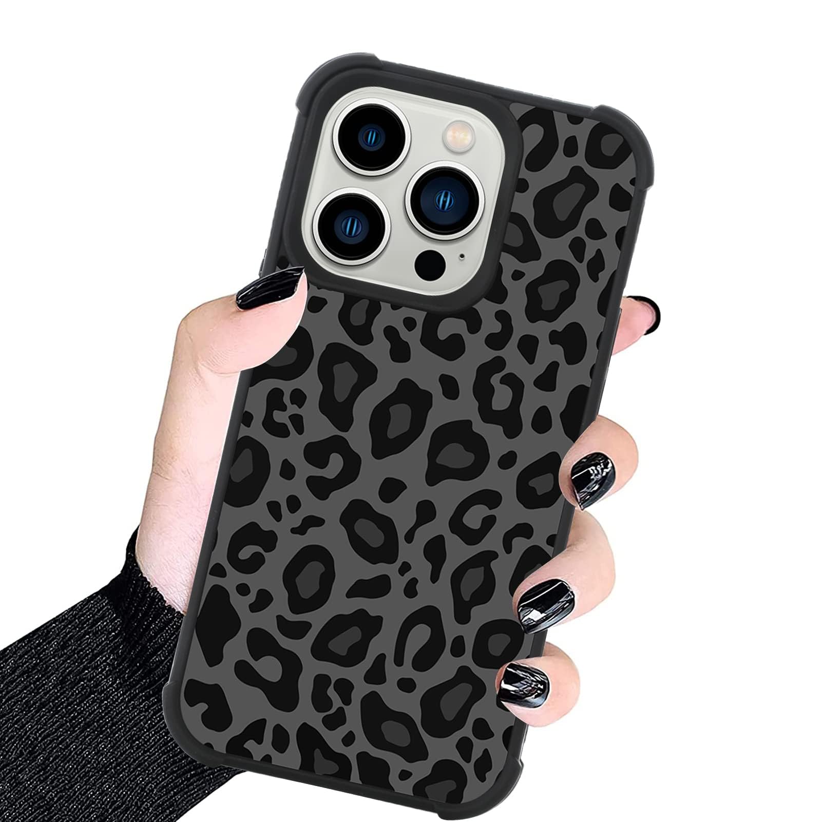 KANGHAR Case Compatible with Phone 15 Pro Max,Black Leopard Design Compatible with MagSafe,Tire Texture Non-Slip +Shockproof Rugged TPU Protective