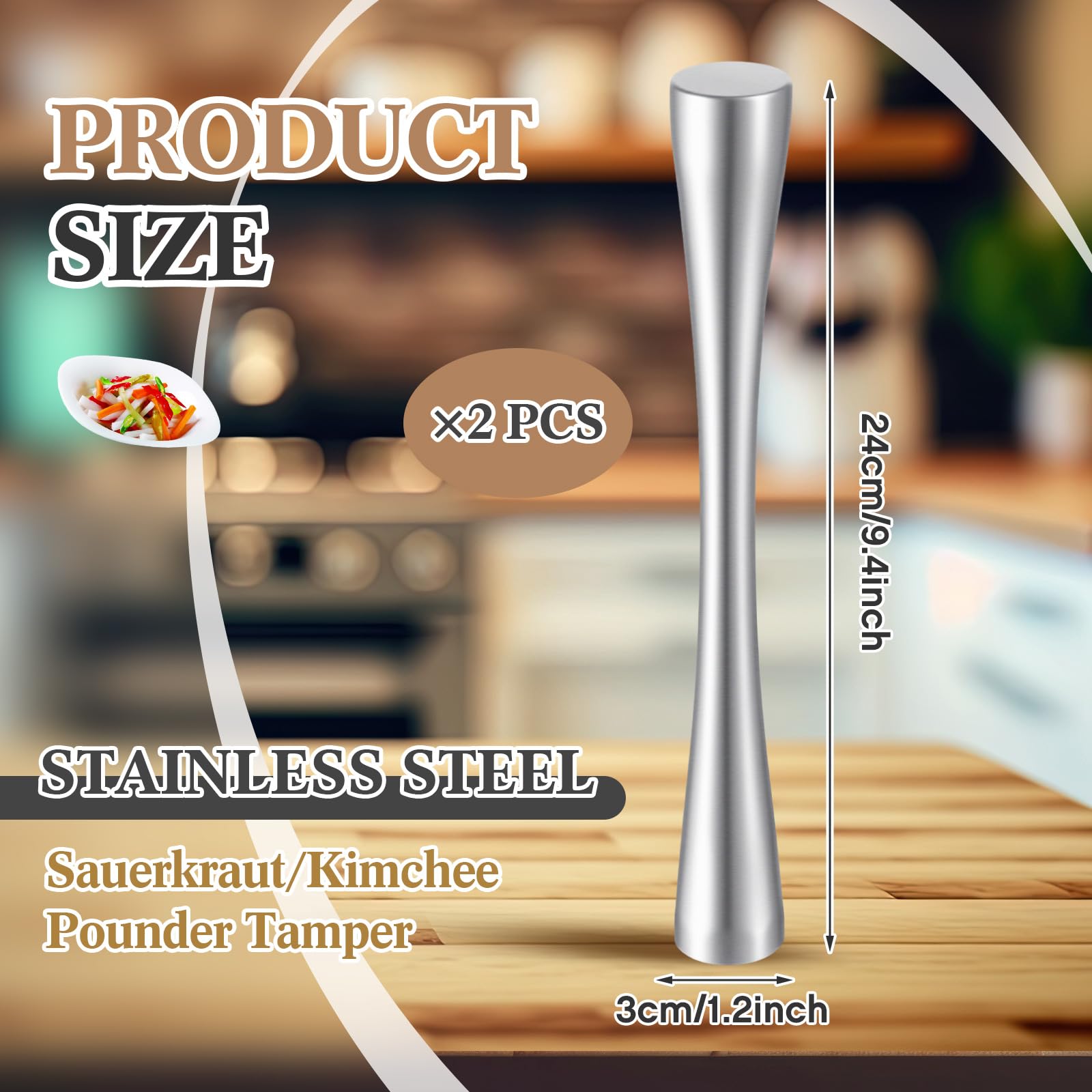 Honeydak 2 Pcs Stainless Steel Sauerkraut Pounder 9.4