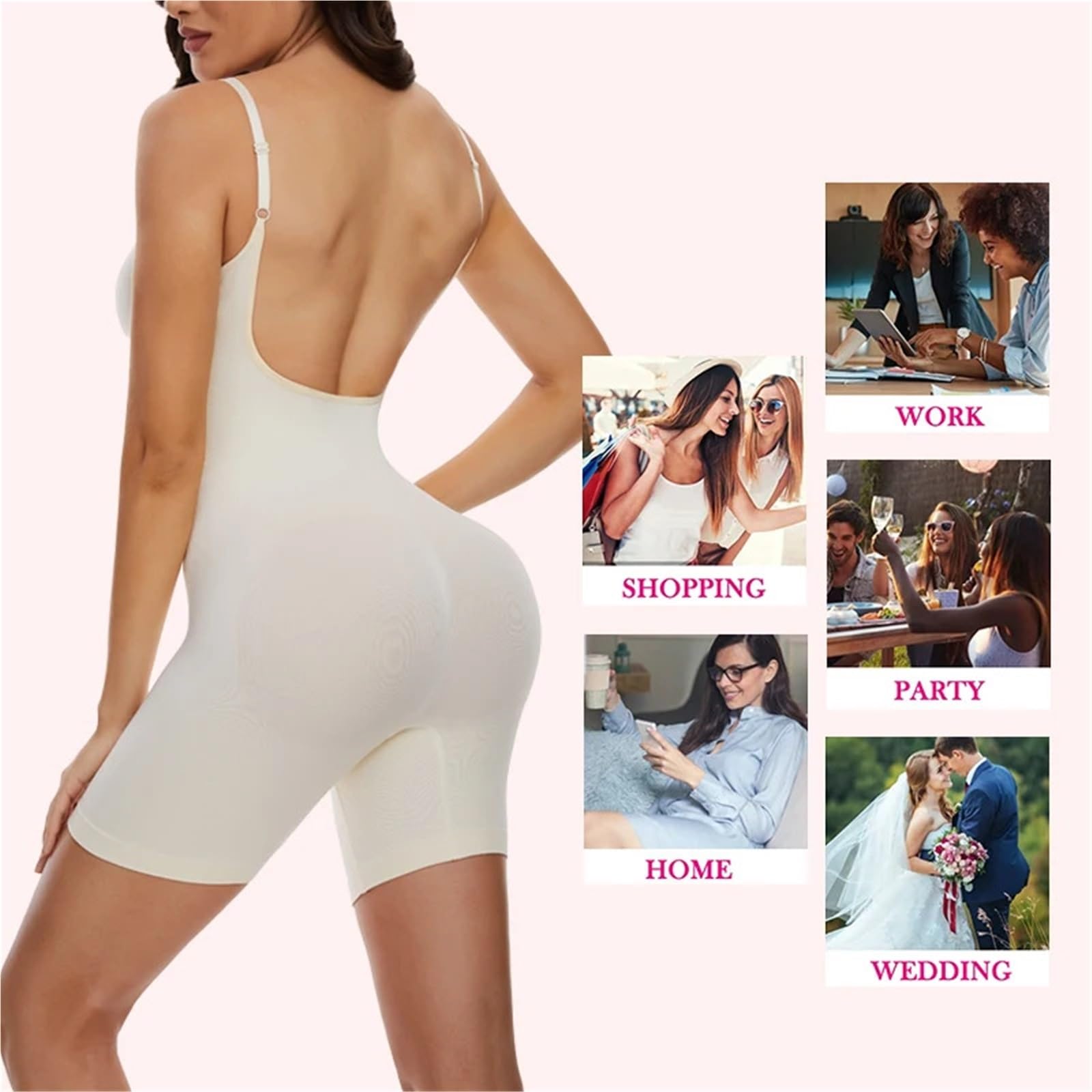 Body Shapewear femmes maille bout à cuisse plus mince corps lisse Shaper dos nu minceur ventre plat Corset Pour sculpter la silhouette(2pcs Beige,M)