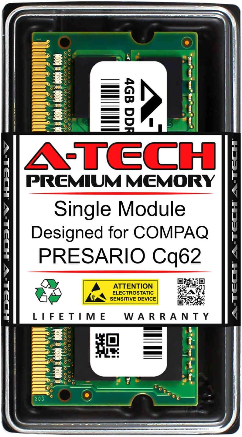 A-Tech 4GB RAM for COMPAQ PRESARIO CQ62 | DDR3 1333MHz SODIMM PC3-10600 204-Pin Non-ECC Memory Upgrade Module