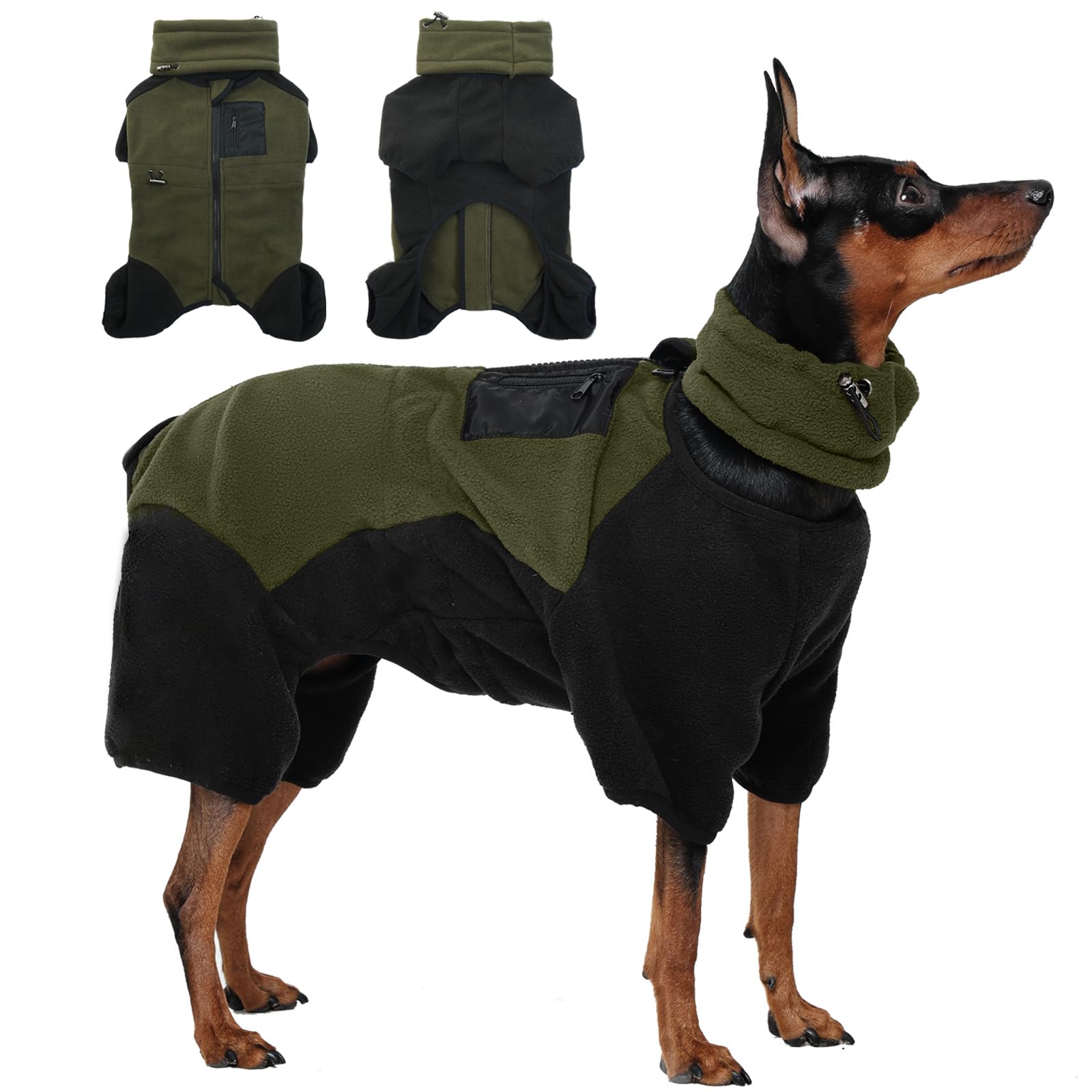 DENTRUN Hundemantel Grosse Hunde, Hundejacke XL, Winter Fleece Hundejacke, Hundepullover, Hundemantel mit Abnehmbarem Kragen, Hund Soft Fleece Onesie (Armeegrün,XL)