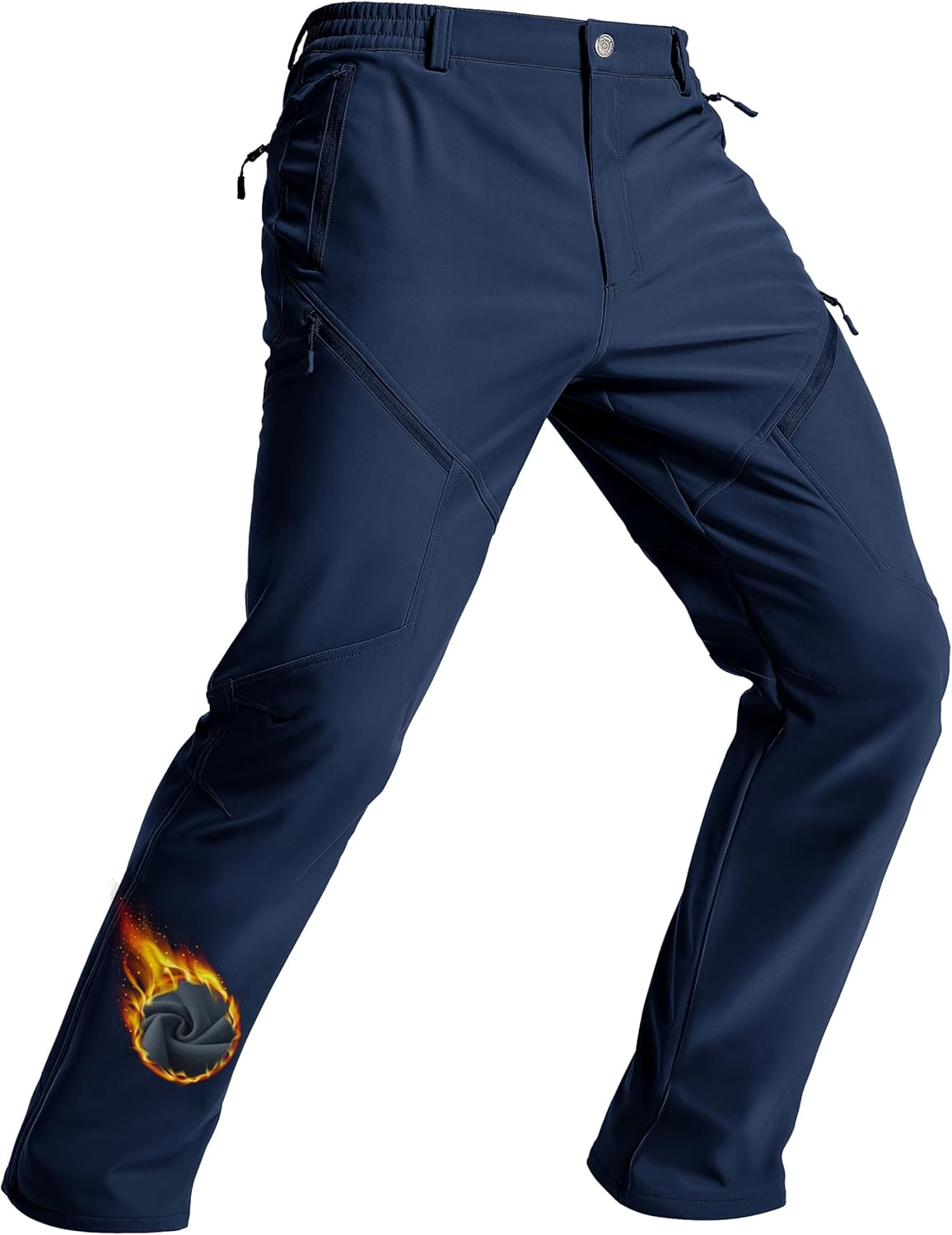 TACVASEN Men's Winter Hiking Pants Fleece Lined Waterproof Softshell Snow Ski Insulated Work Cargo Pants with 6 Zip Pockets