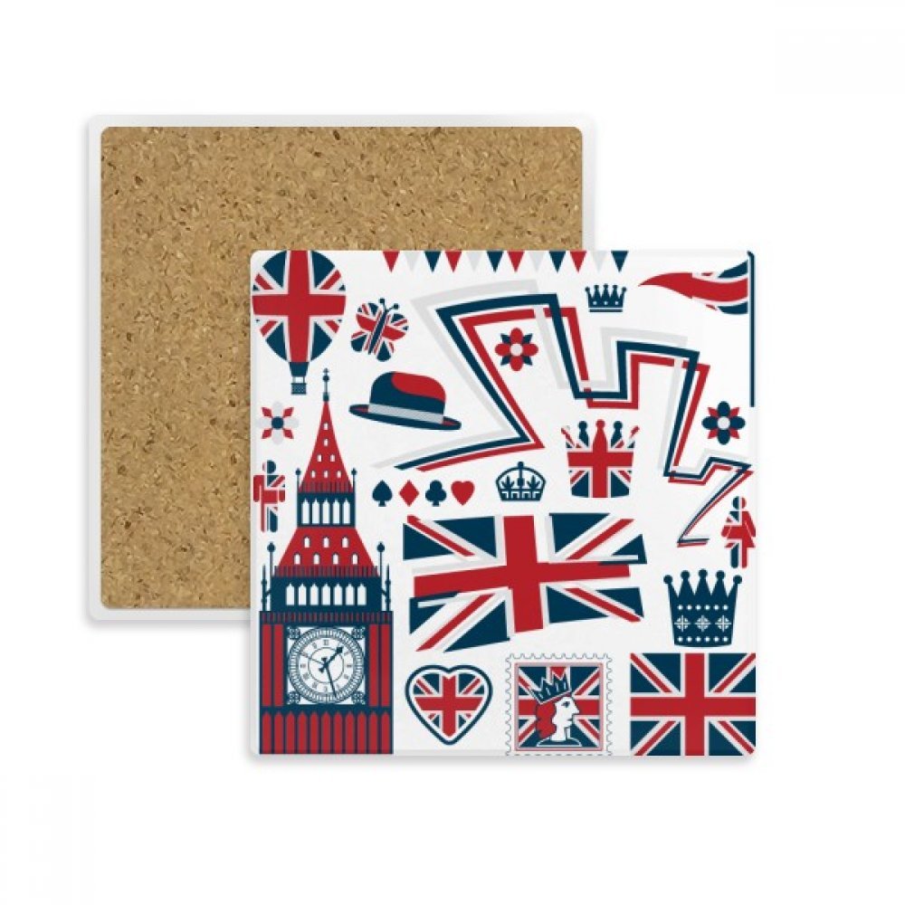 Dessous de verre Big Ben en pierre absorbante pour tasse et mug - Lot de 2 carrés