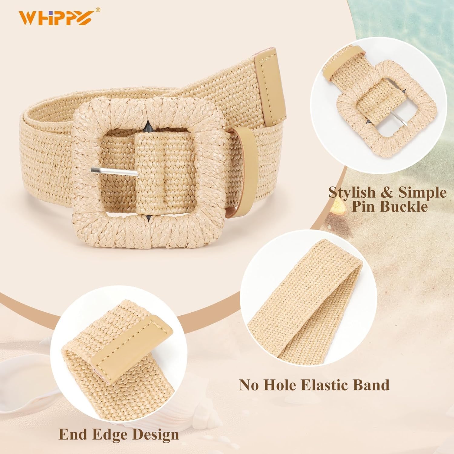 WHIPPY 3 Packs Women Straw Woven Elastic Stretch Waist Belts Fashion Boho Braided Skinny Ladies Dress Belt - Image 3