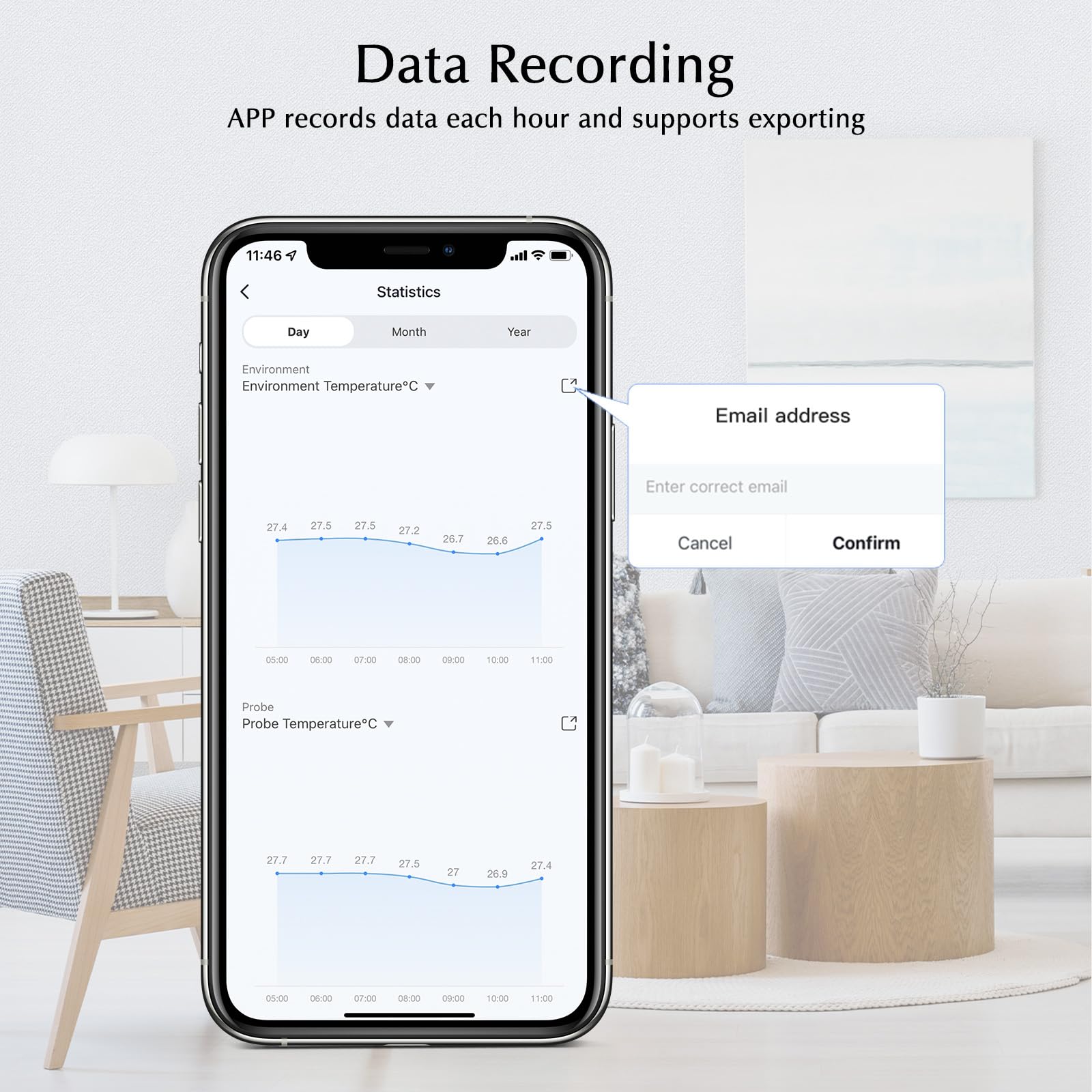 eMylo inteligentny termometr do lodówki, monitor z aplikacją, dane eksport Fahrenheit/Celsjusza (°C/℃), higrometr Wi-Fi, do użytku wewnątrz i na zewnątrz, do szklarni, akwarium, lodówki, 1 opakowanie