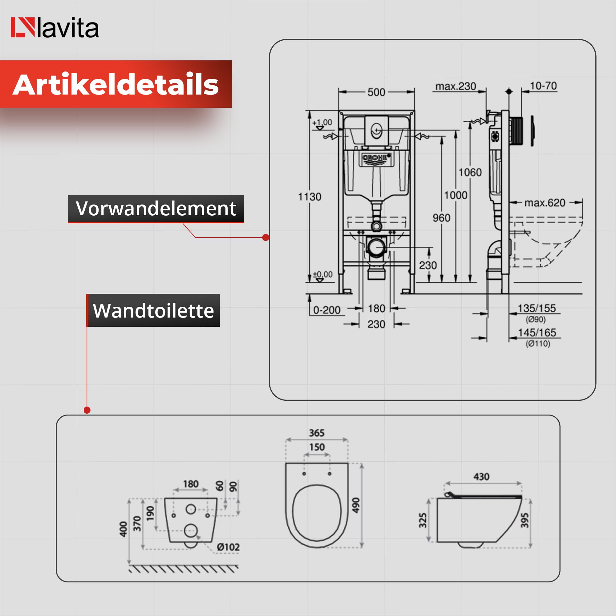 Lavita Vorwandelement Solido Start + Wand Hänge WC Sofi Slim Gold Line Spülrandlos + WC Sitz mit Absenkautomatik Verchromter Knopf Komplettset Unterputz Spülkasten Toilette Komplett Sett WC