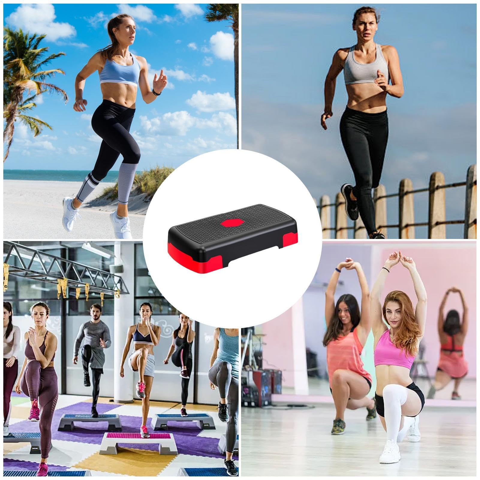 Aerobic Stepper, regulowana wysokość treningu, deska krokowa z 3 wspornikami, sprzęt fitness do siłowni, cardio, trening siłowy 17,72 cala, ciemnoszary, czarny czerwony